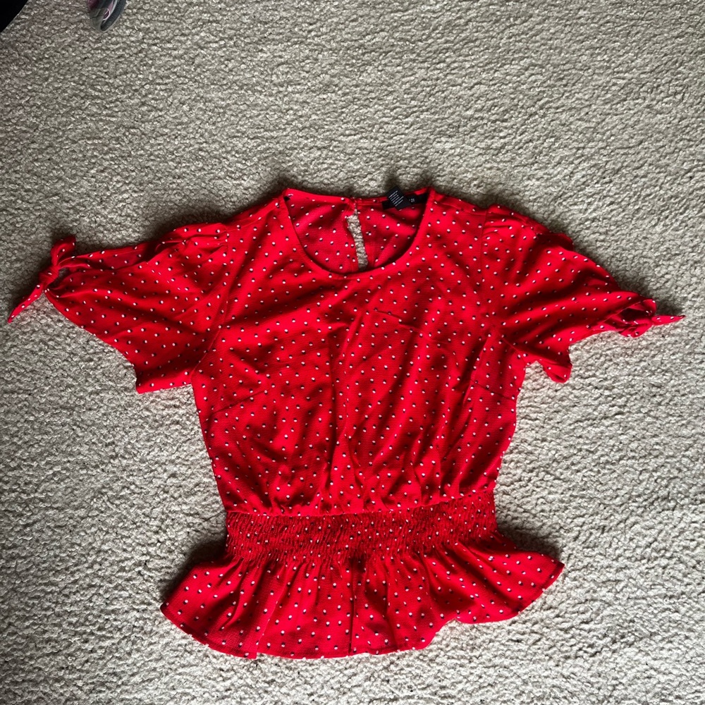 Forever 21 Red Flutter Sleeve Peplum Blouse